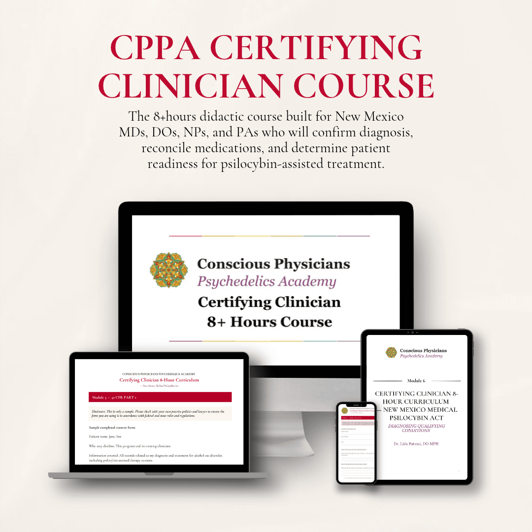 CPPA Certifying Clinician Course: the 8+ hour didactic course shown on a laptop, tablet and phone